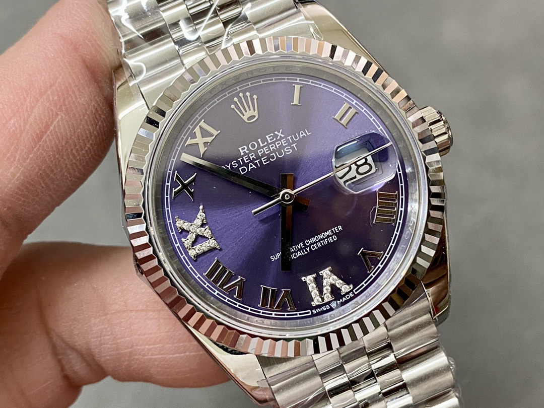 Rolex Datejust 126234 Fluted Bezel Aubergine Dial 36MM Unisex Replica Watch