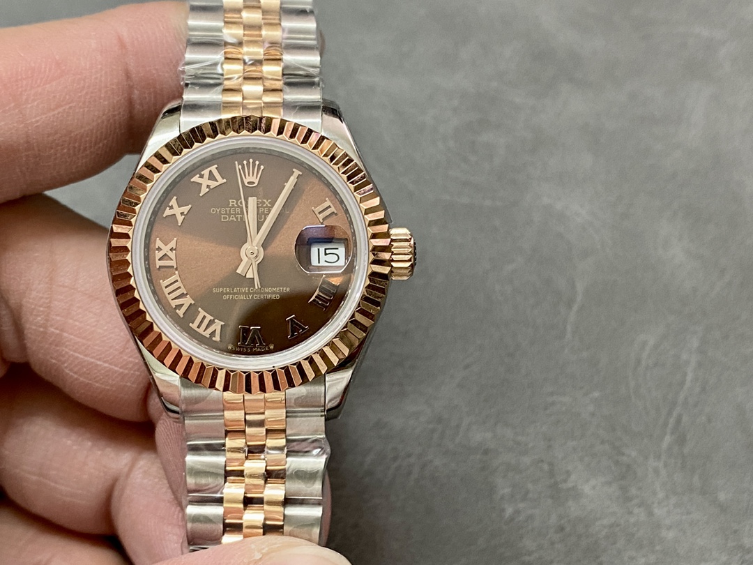 Rolex Datejust 28 Chocolate Index Steel & Rose Gold m279171 0009 Women's Watch