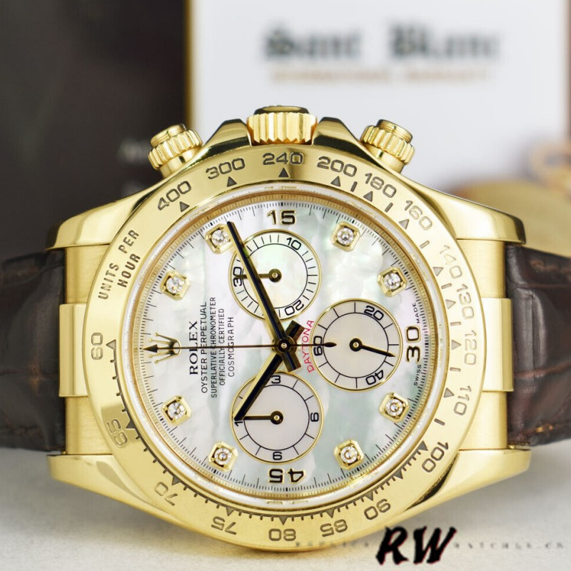 Rolex Daytona 116518 MOP Diamond Dial Yellow Gold 40mm Mens Replica Watch