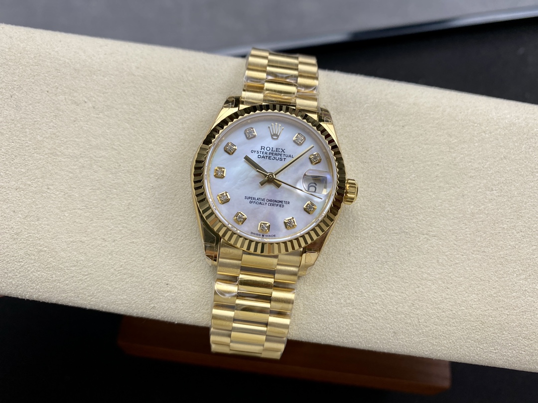 Rolex Datejust 31 Yellow Gold Mother-of-Pearl Diamond Dial M278278-0010 Women's Watch