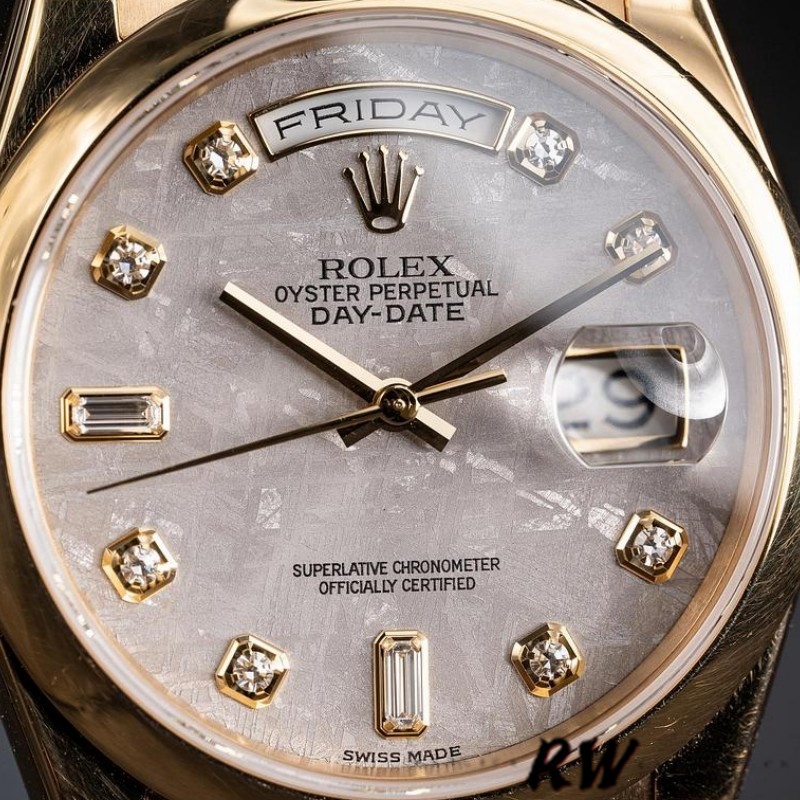 Rolex Day-Date 118208 Yellow Gold Meteorite Grey Diamond Dial 36mm Unisex Replica Watch