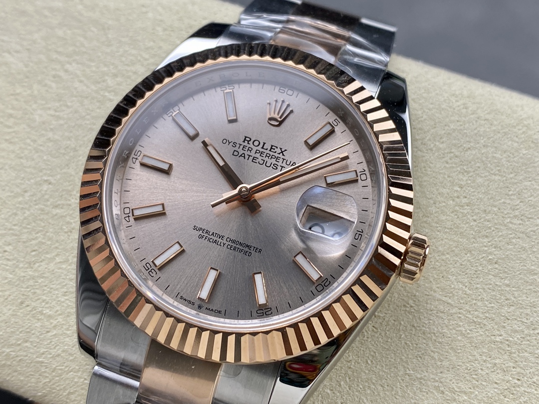 Rolex Datejust 41mm Two Tone Rose Gold Sundust Index Dial 126331 0009