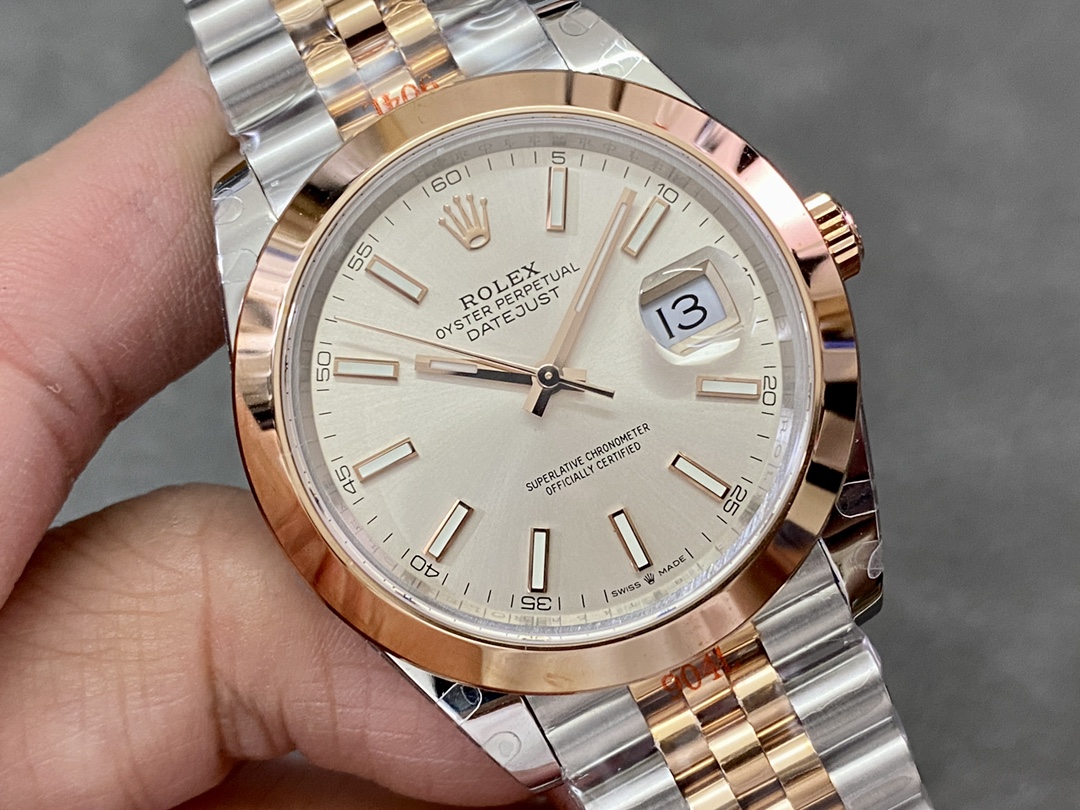 Rolex Datejust 41MM 126301 0010 Rose Gold Sundust Index Dial Mens Replica Watch