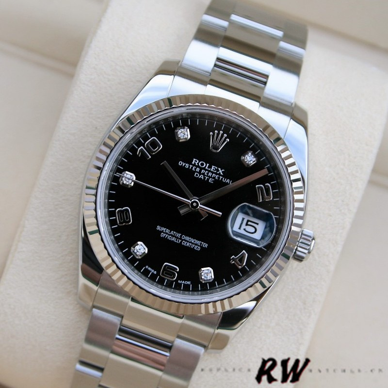 Rolex Oyster Perpetual Date 115234 Black Diamond Dial 34mm Unisex Replica Watch