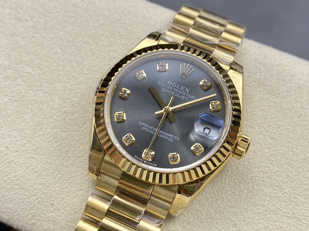 Rolex Datejust 31 Automatic 18k Yellow Gold Diamond Grey Dial m278278 0036 Ladies Watch