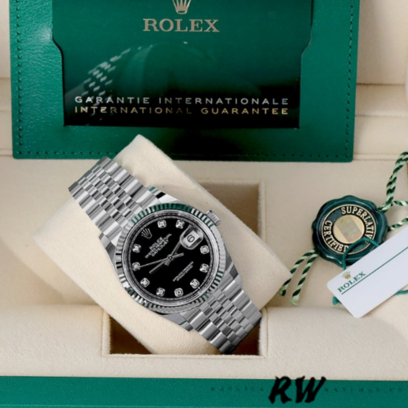 Rolex Datejust 126234 Fluted Bezel Black Diamond Dial 36MM Unisex Replica Watch