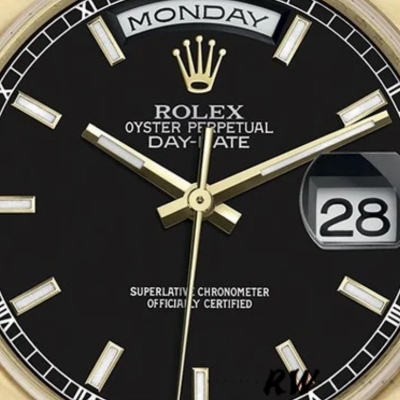 Rolex Day-Date 118208 Black Arab Dial Yellow Gold 36mm Unisex Replica Watch