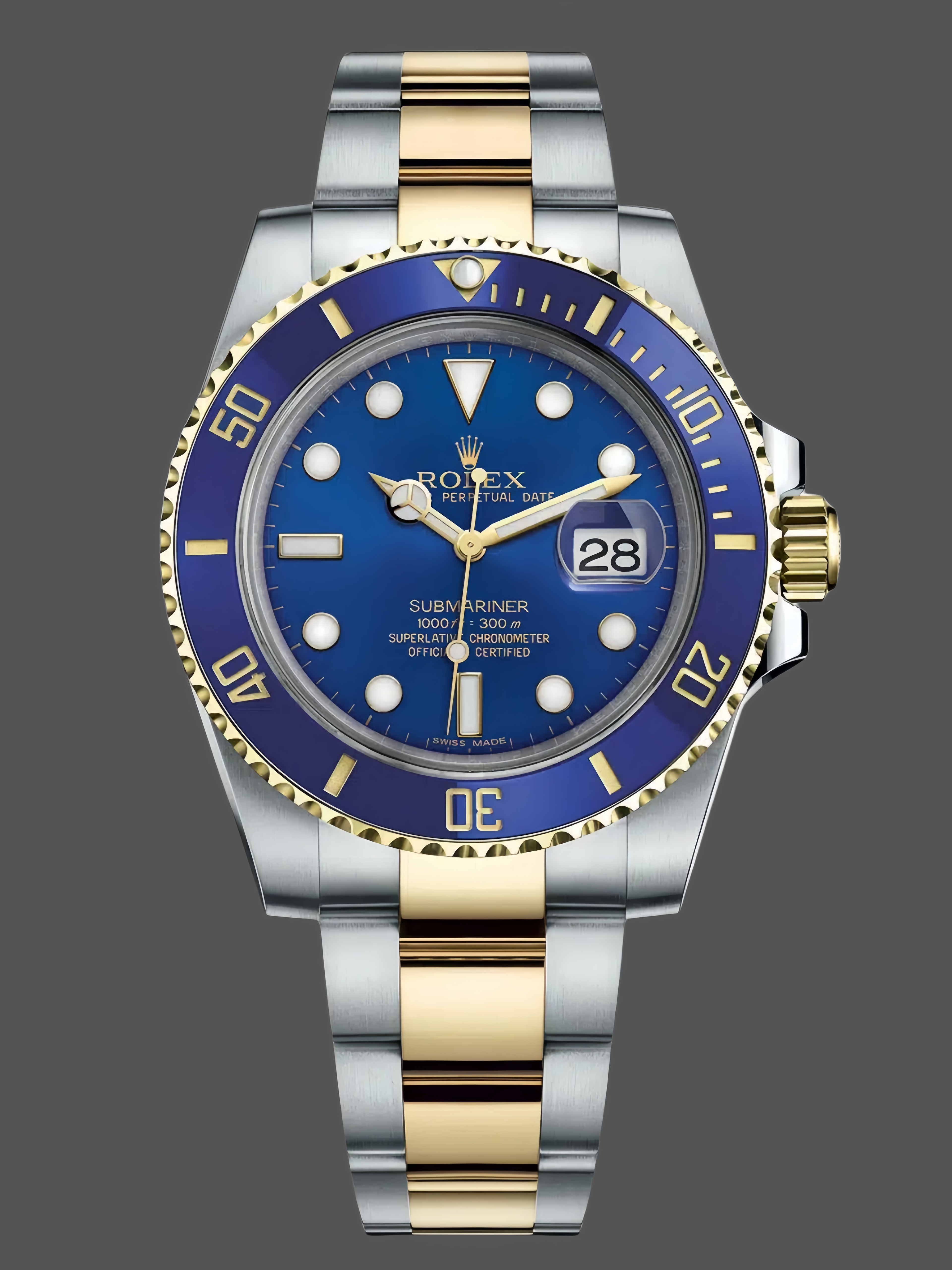 Replica Rolex Submariner Date 116613LB Two Tone Blue Dial 40mm Mens Watch