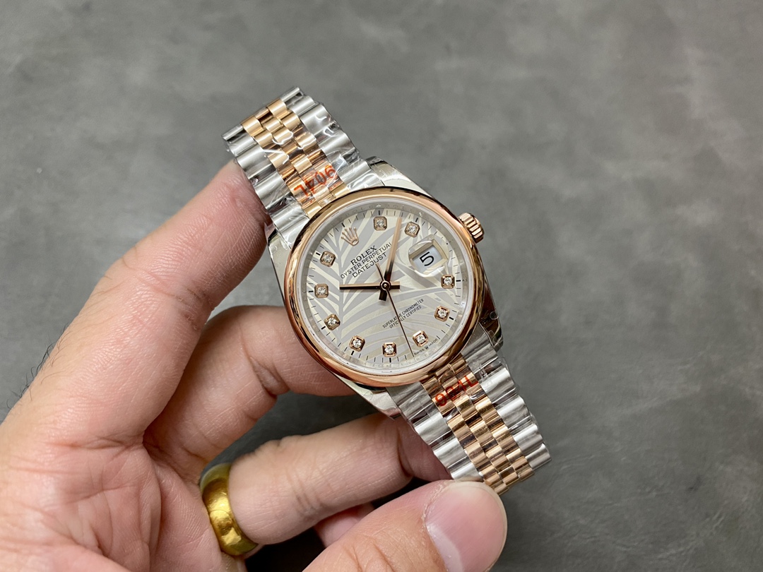 Rolex Datejust 36mm 126201 0038 Silver Palm Motif Dial Oyster Bracelet Watch