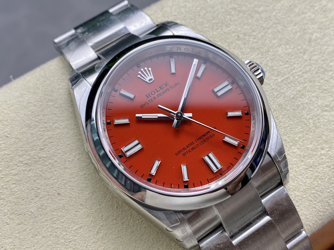 Rolex Oyster Perpetual Coral Red Dial Oyster Bracelet 126000 0007