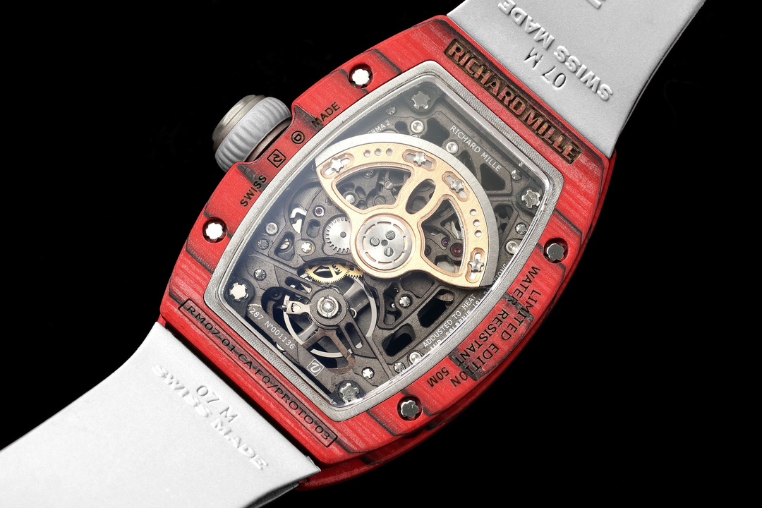 Richard Mille RM07-01 Racing Red Carbon White Rubber Strap 46mm Ladies Watch