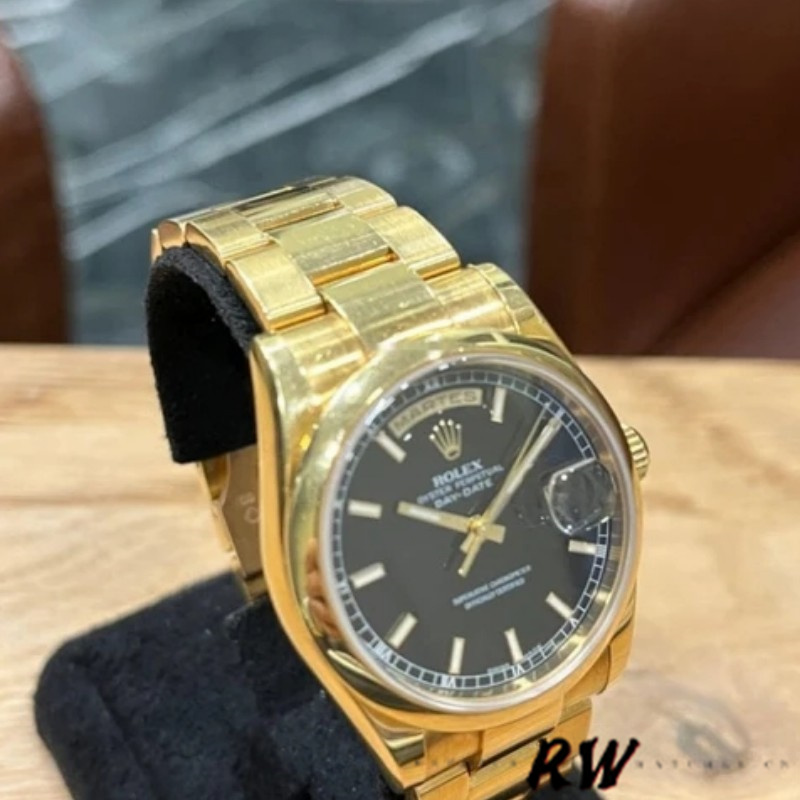 Rolex Day-Date 118208 Black Arab Dial Yellow Gold 36mm Unisex Replica Watch