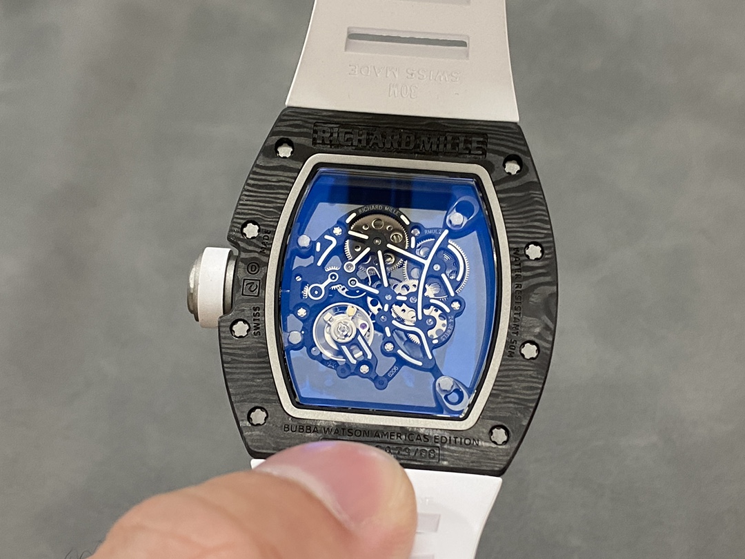 Richard Miller RM055 NTPT Carbon Fiber White Rubber Strap