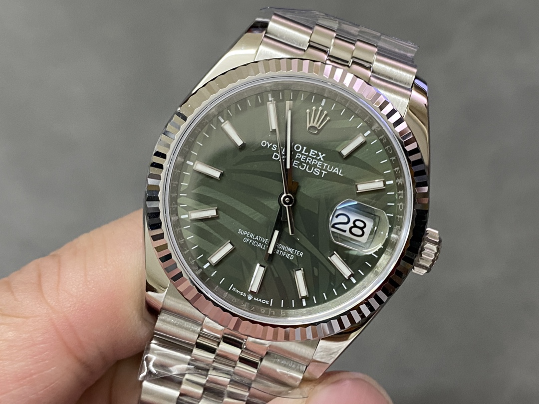 Rolex Datejust 126234 Olive Green Palm Motif Dial 36MM Unisex Replica Watch