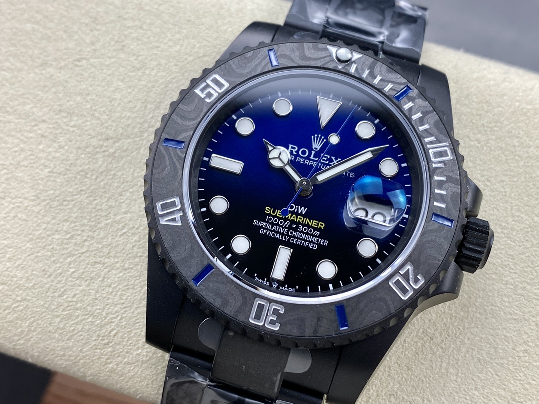 Rolex Submariner Diw 116610 PVD-DLC Stainless Steel Carbon Fiber Bezel Blue Dial