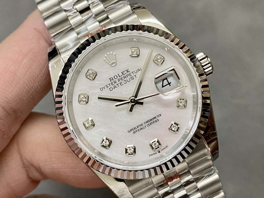 Rolex Datejust 126234 White Mother of Pearl Diamonds Dial 36MM Unisex Replica Watch