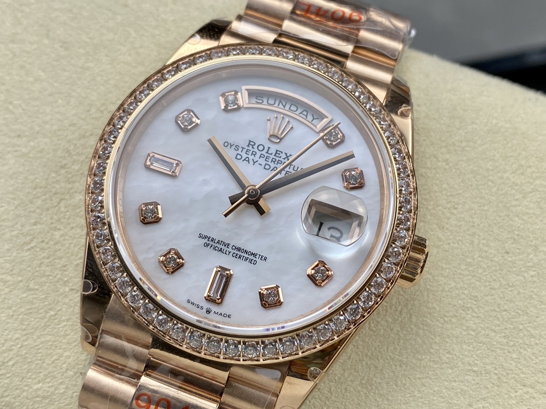 Rolex Day-Date 36MM 128345RBR 0028 Mother of Pearl White Dial Everose Gold Unisex Replica Watch