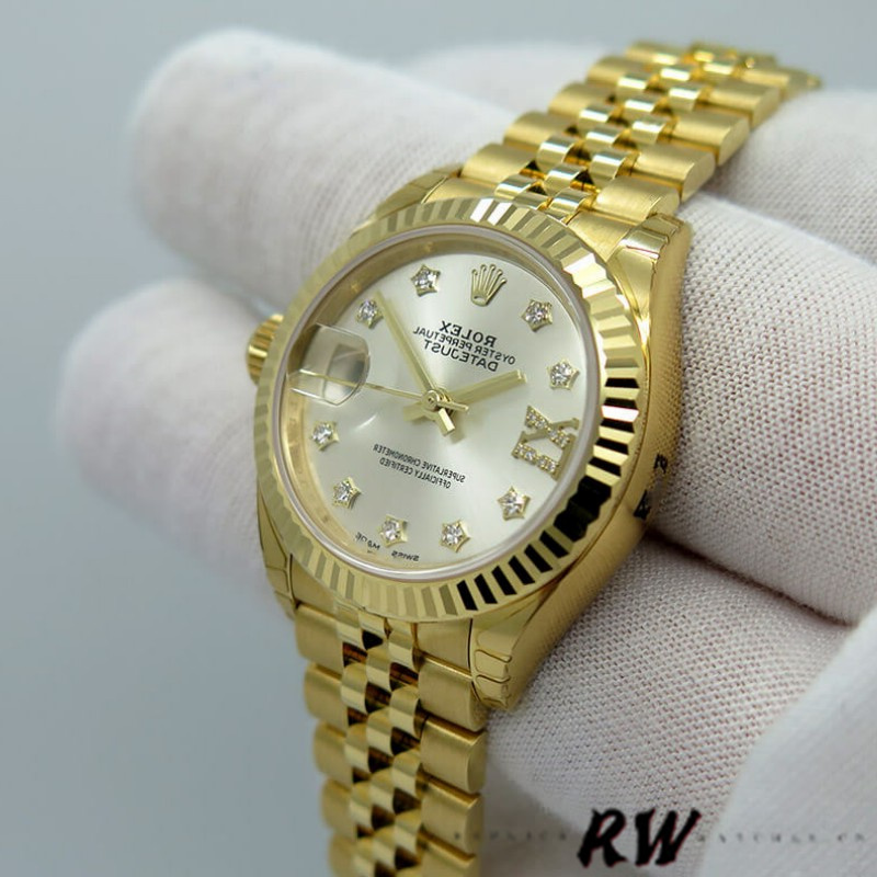 Rolex Datejust 279178 Silver Diamond Dial Fluted Bezel 28mm Lady Replica Watch