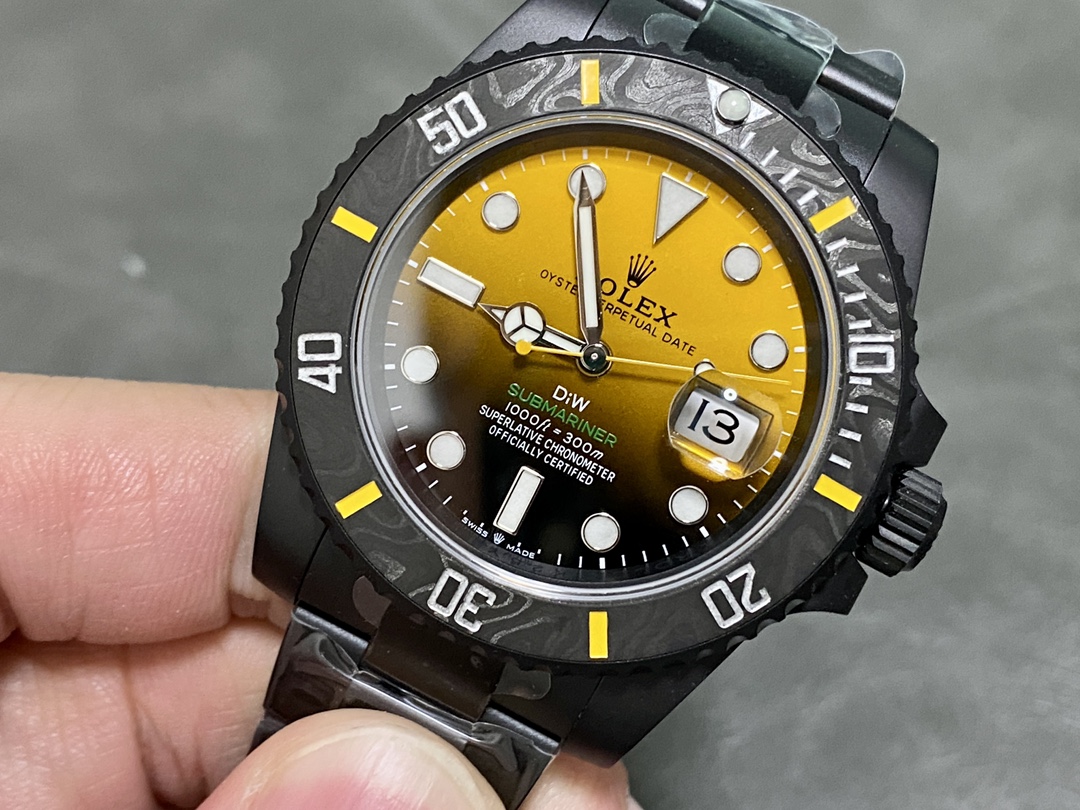 Rolex Submariner 116610 PVD-DLC Stainless Steel Carbon Fiber Bezel Yellow & Black Dial