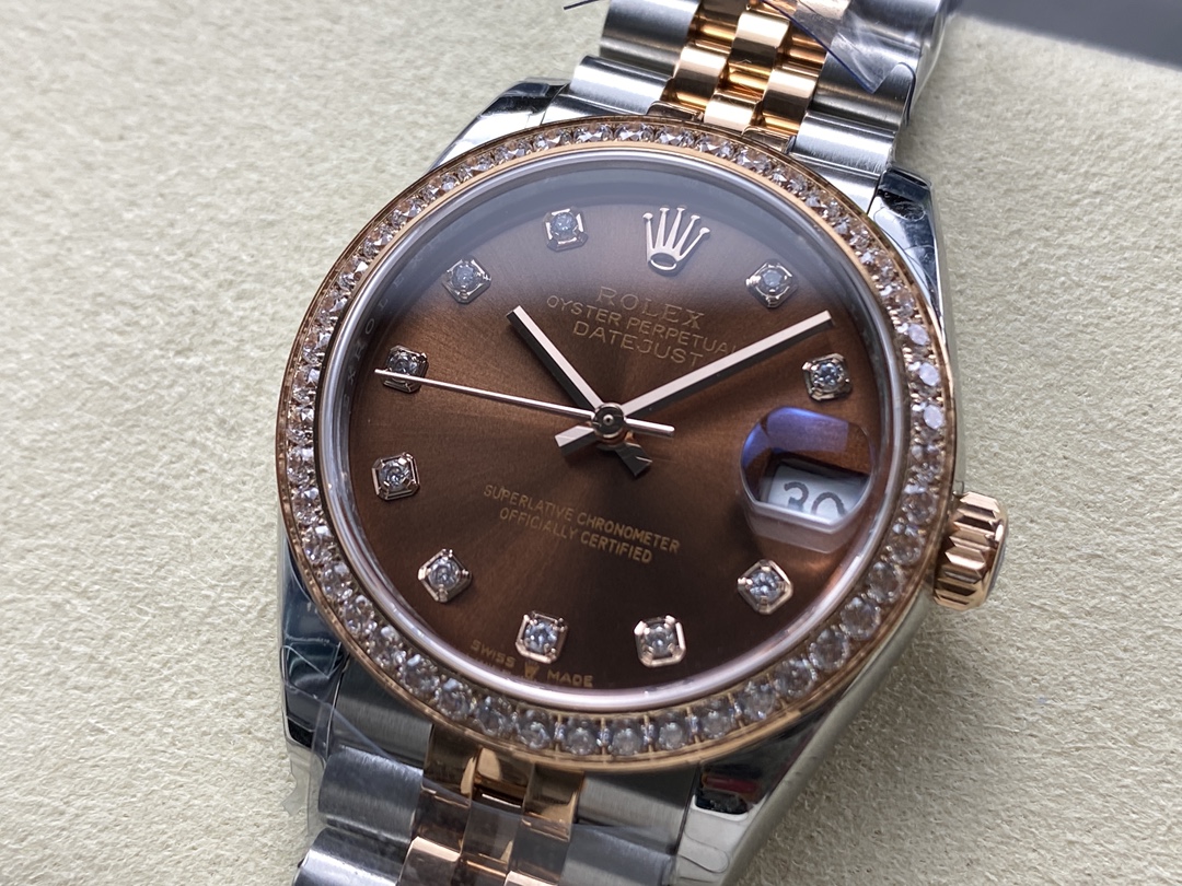Rolex Datejust 31 m278381RBR 0028 Rose Gold Chocolate Diamond Dial Diamond Bezel Lady Watch