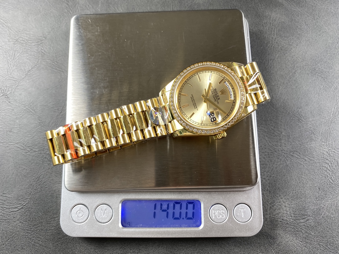 Rolex Day-Date 128348RBR Champagne Index Dial Yellow Gold 36MM Unisex Replica Watch