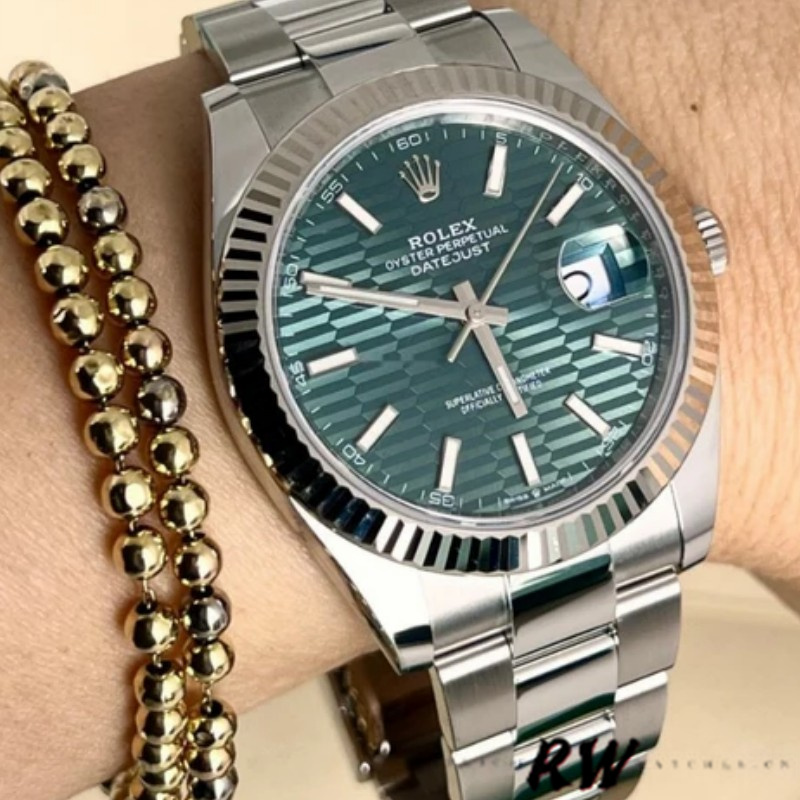 Rolex Datejust 126334 0029 Fluted Bezel Green Motif Dial 41MM Mens Replica Watch