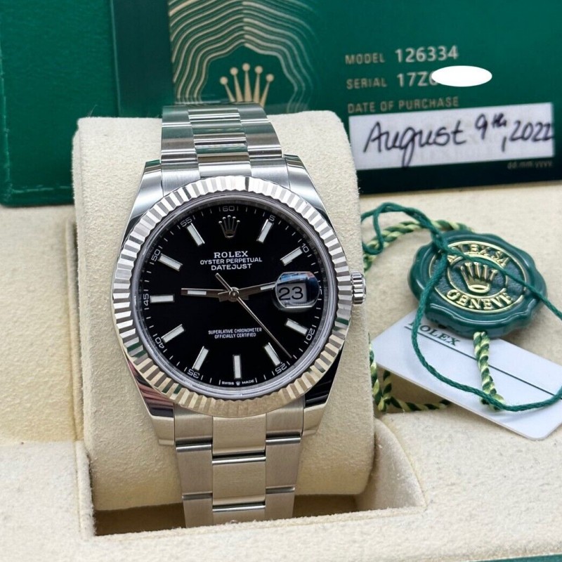 Rolex Datejust m126334 0017 Fluted Bezel Black Dial 41MM Mens Replica Watch