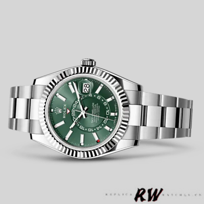 Rolex Sky-Dweller 336934 Fluted Bezel Green Dial 42MM Mens Replica Watch