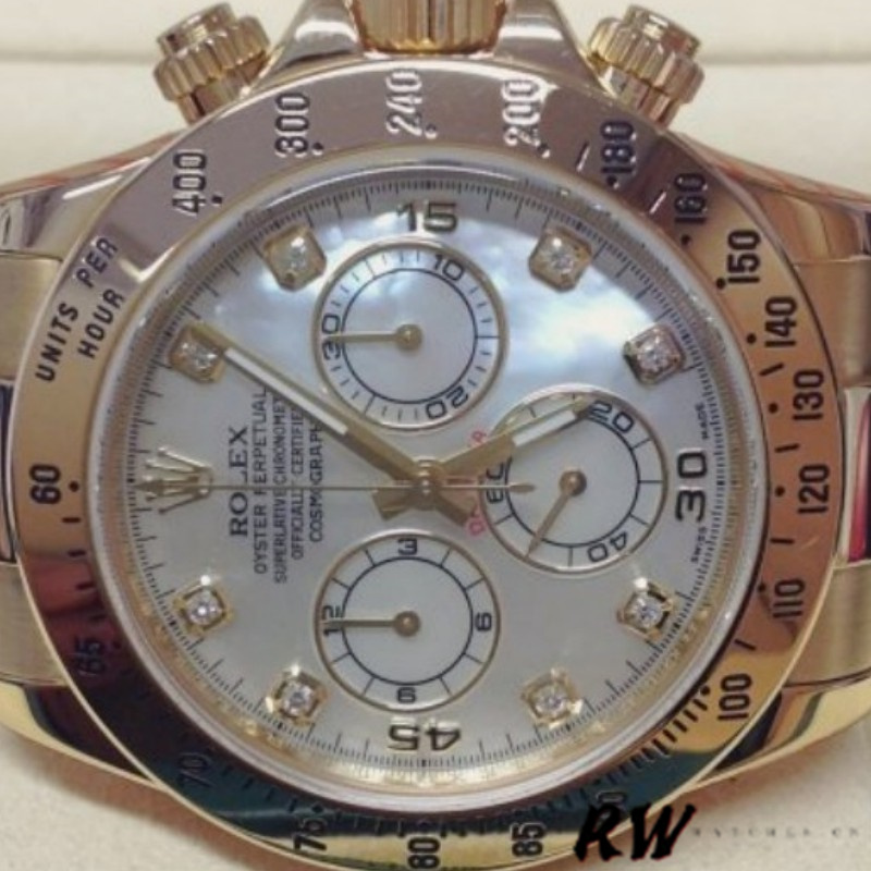Rolex Daytona 116528 Yellow Gold Mother of Pearl Diamond Dial 40mm Mens Replica Watch