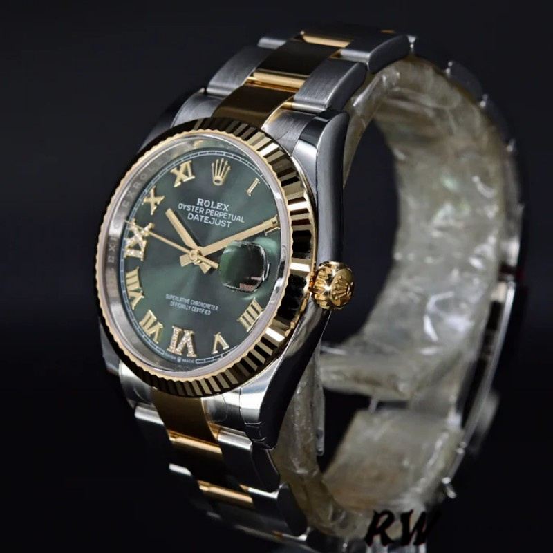 Rolex Datejust 126233 Olive Green Dial Yellow Gold and Oystersteel 36MM Unisex Replica Watch
