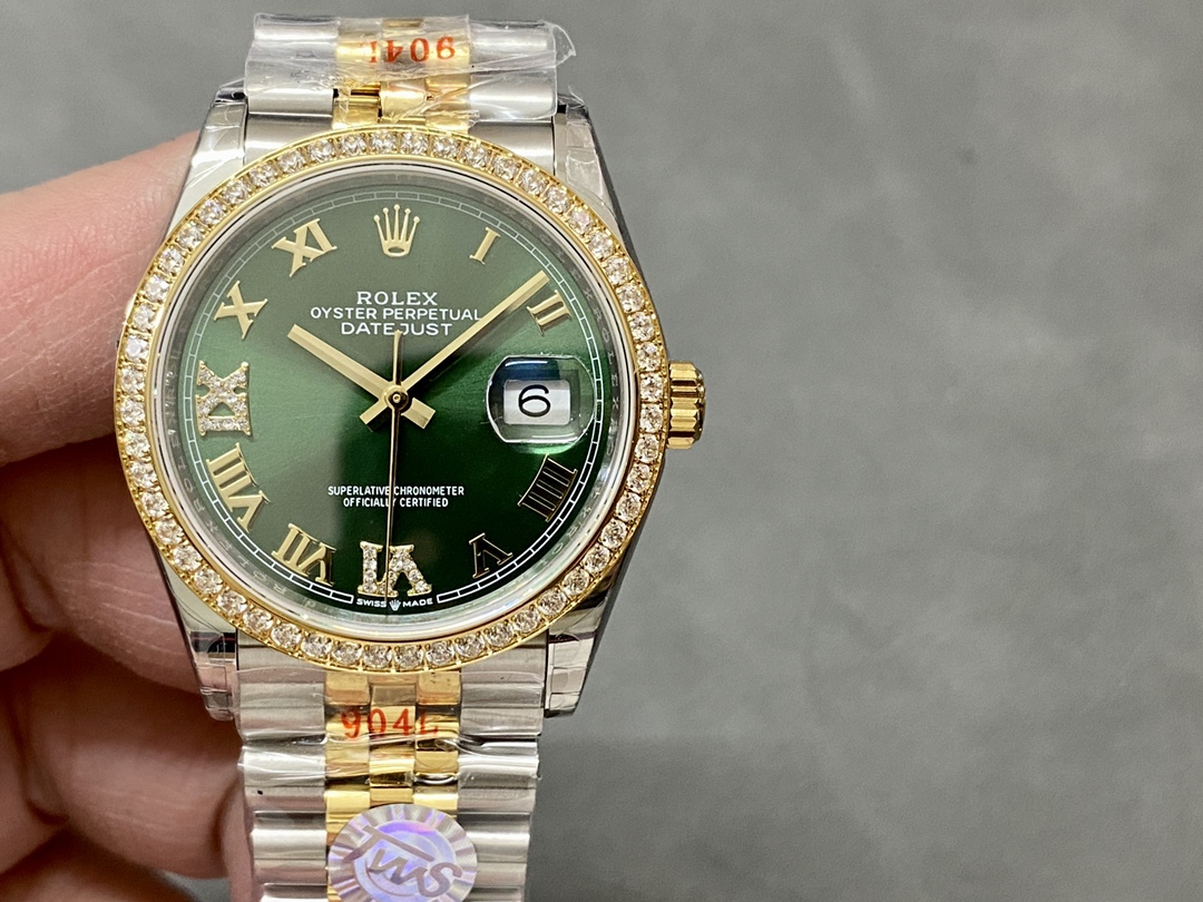 Rolex Datejust 36 Yellow Gold & Diamonds Olive Green Diamond Pave Roman Dial m126283rbr 0011