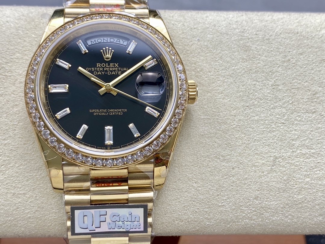 Rolex Day-Date 228348RBR 0043 Black Diamond Dial Diamond Bezel 40mm Mens Replica Watch