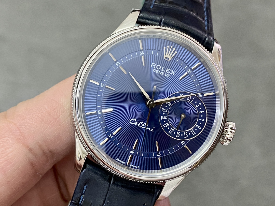 Rolex Cellini Date 50519 Blue Dial Blue Leather Strap 39MM Mens Replica Watch