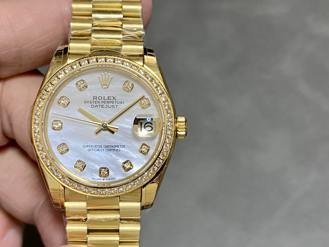 Rolex Datejust 31 Yellow Gold Mother-of-Pearl Diamond Dial Diamond Bezel m278288rbr 0006