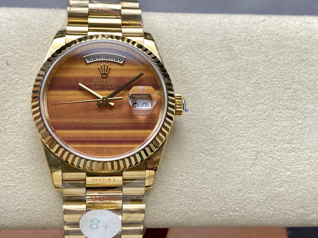 Rolex Day Date 18038 Yellow Gold Tigers Eye Watch