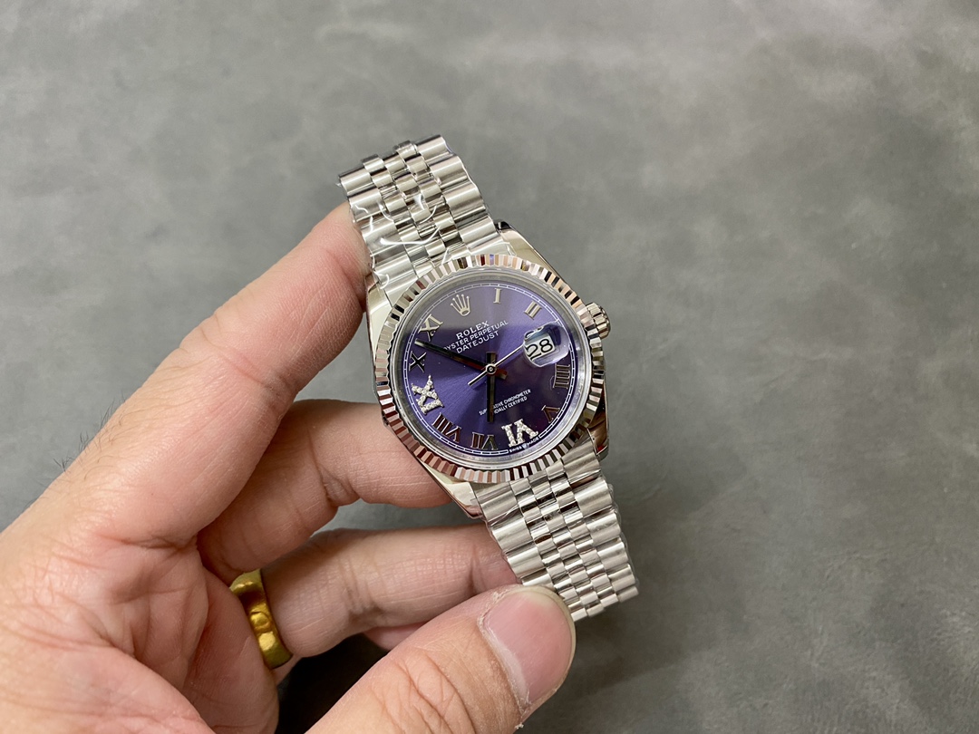 Rolex Datejust 126234 Fluted Bezel Aubergine Dial 36MM Unisex Replica Watch