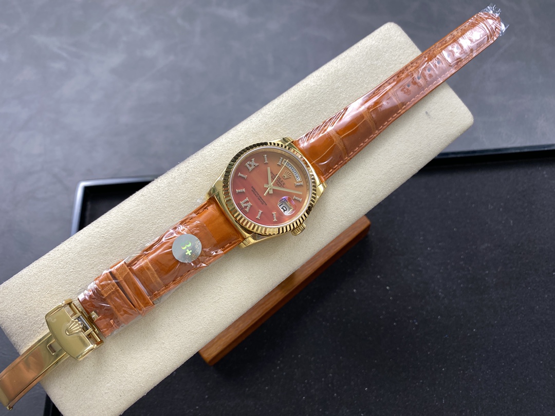 Rolex Day-Date 128238 Fluted Bezel Carnelian dial 36MM Unisex Replica Watch
