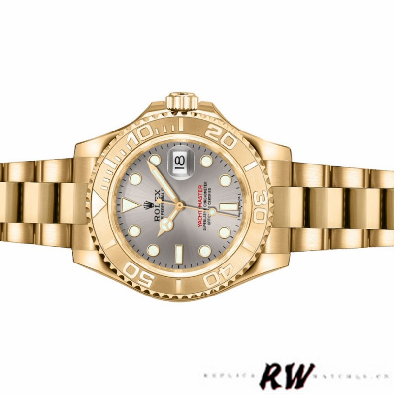 Rolex Yacht-Master 169628 Yellow Gold Grey Dial 29MM Lady Replica Watch