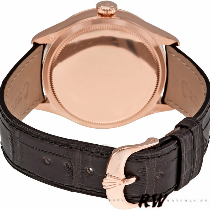 Rolex Cellini Dual Time 50525 Brown Guilloche Dial Brown Leather Strap 39mm Mens Replica Watch