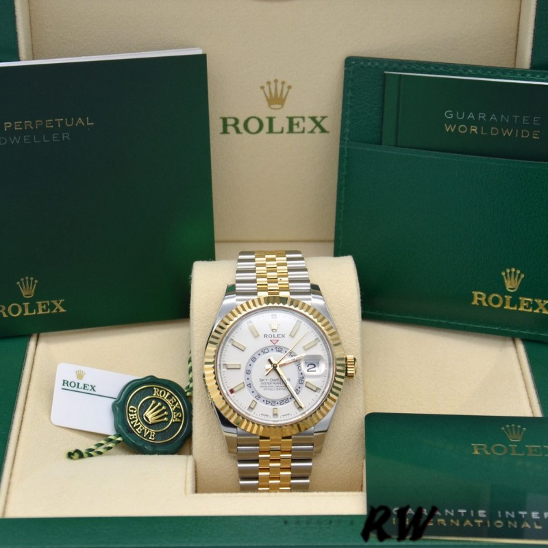 Rolex Sky-Dweller 326933 Stainless Steel Yellow Gold White Dial 42MM Mens Replica Watch