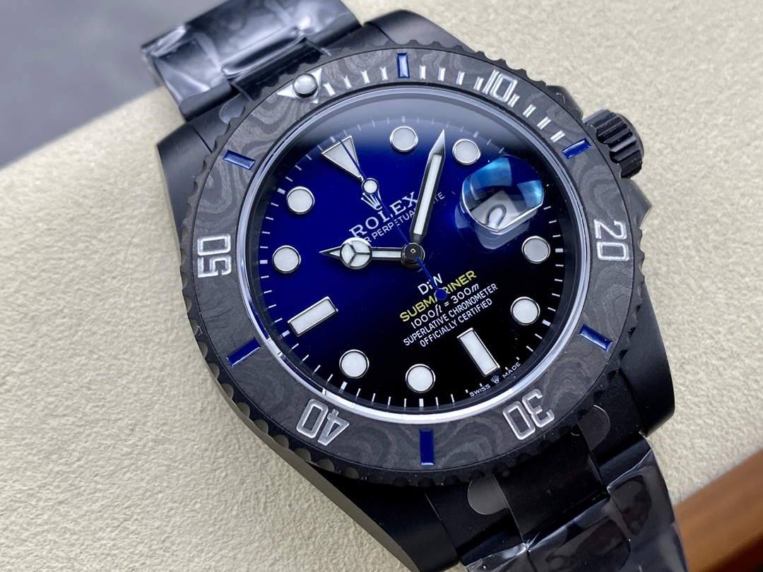 Rolex Submariner Diw 116610 PVD-DLC Stainless Steel Carbon Fiber Bezel Blue Dial