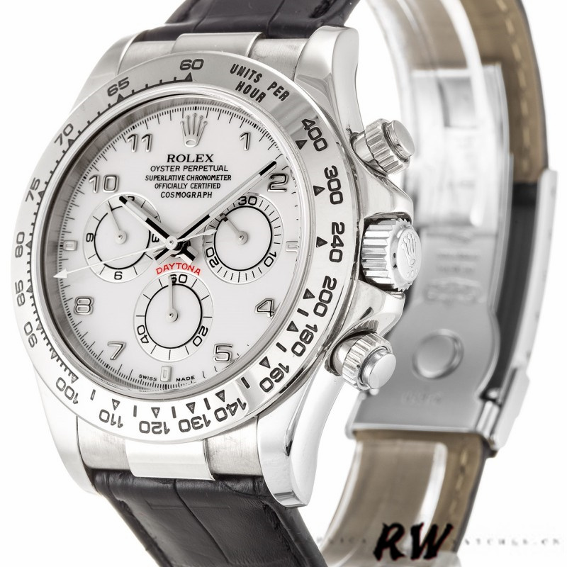 Rolex Daytona 116519 White Arabic Dial Black Leather strap 40mm Mens Replica Watch