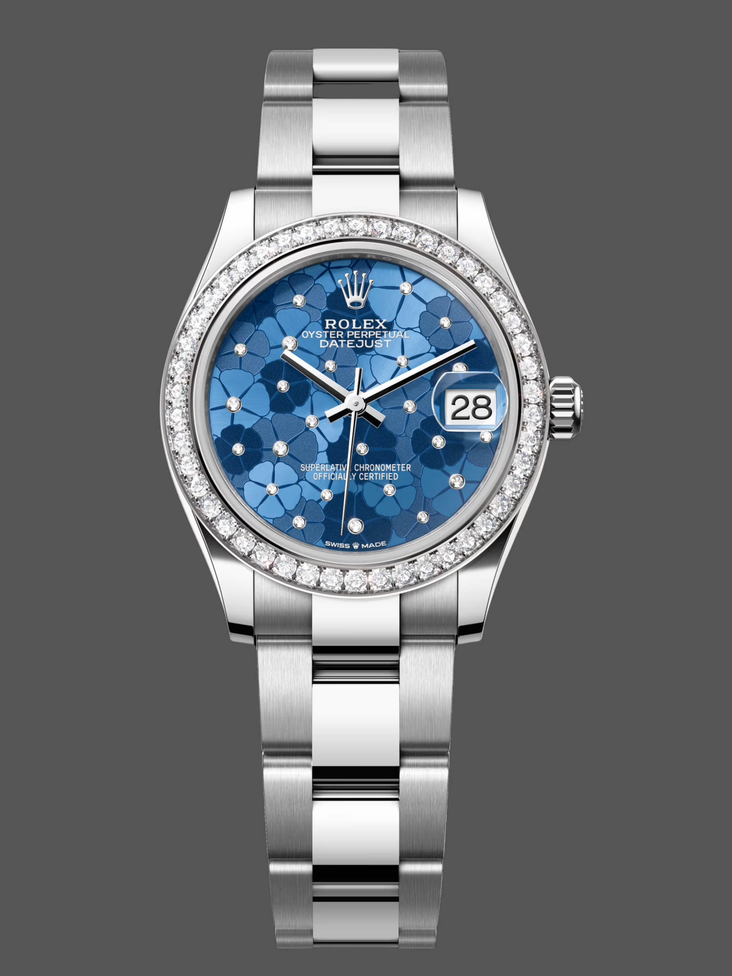 Rolex Datejust 31 Azzurro Blue Floral Motif with Diamonds Steel M278384RBR 0039 Ladies Watch