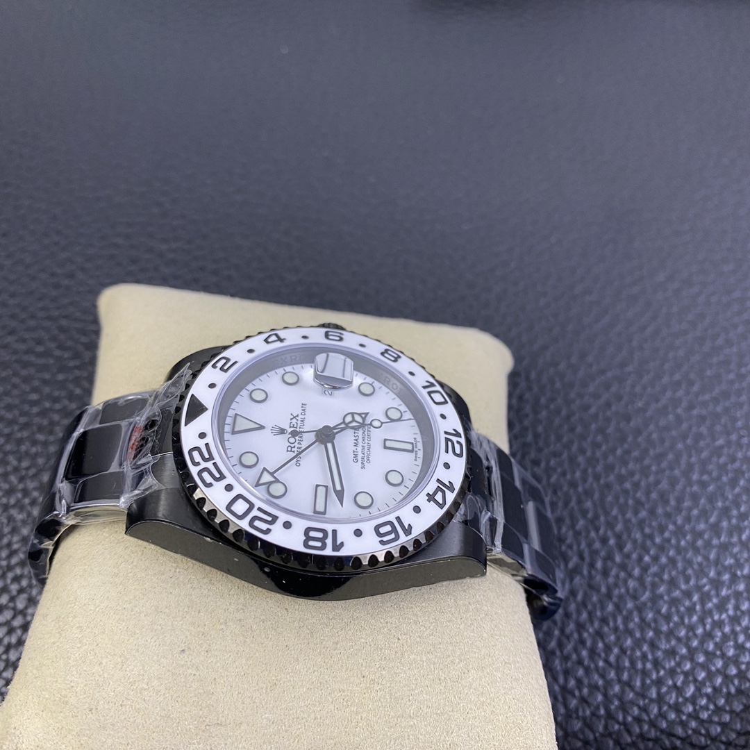 Rolex GMT Master II Black PVD/DLC Coated White Dial Stainless Steel 16710 Men's Watch