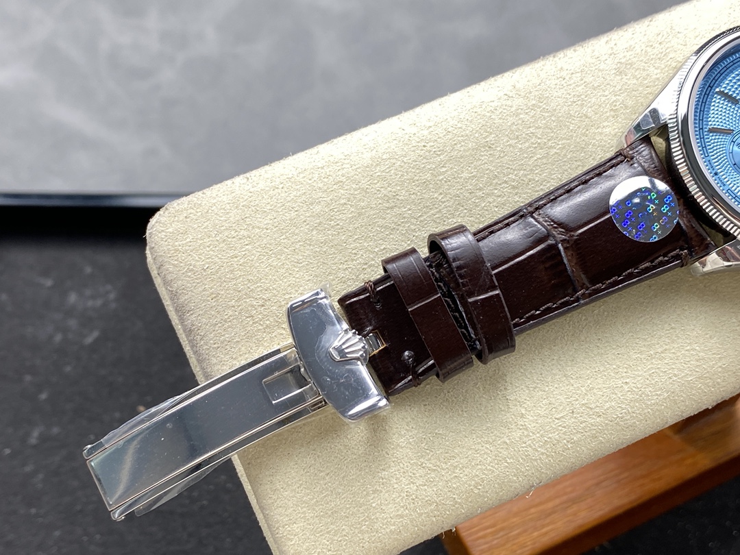 Rolex 1908 52506 0002 Ice Blue Dial Brown Leather Strap 39 mm Replica Watch