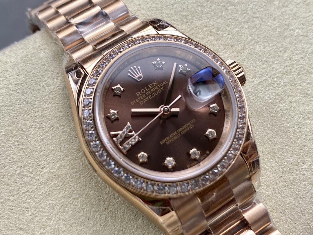 Rolex Datejust 28mm Everose Gold 279135RBR 0001 Chocolate 17 Diamond President Lady