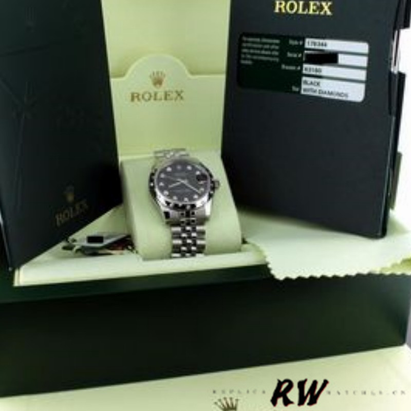 Rolex Datejust 178344 Black Diamond Dial Jubilee Bracelet 31MM Lady Replica Watch