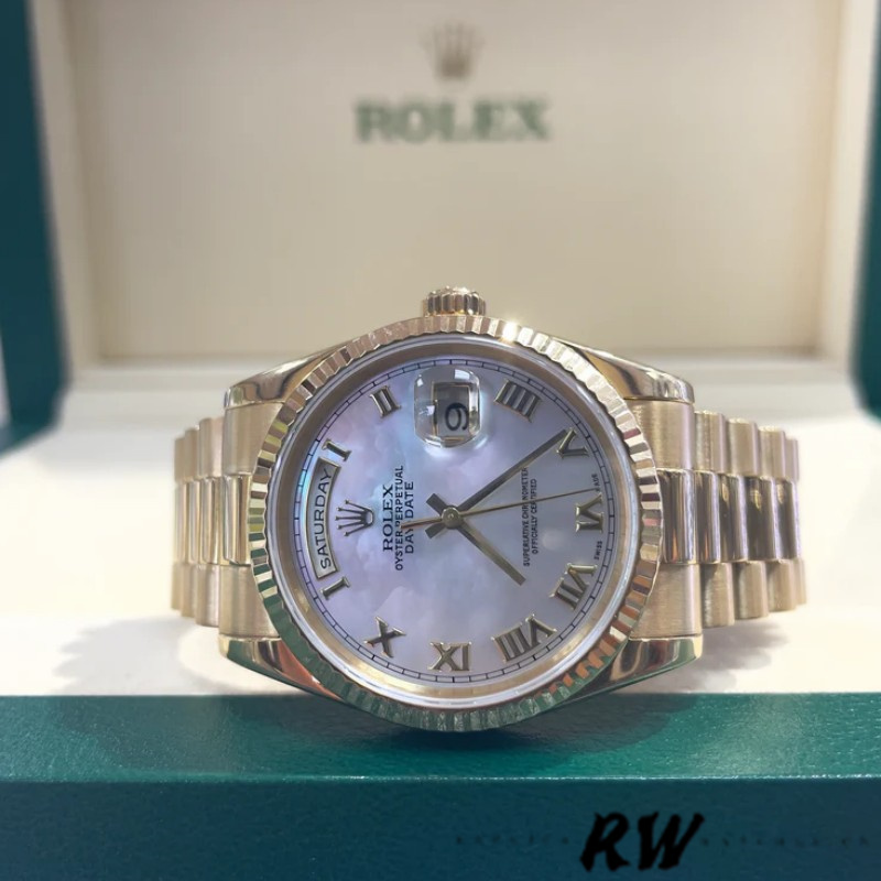 Rolex Day-Date 118238 White Mother of Pearl Roman Dial 36mm Unisex Replica Watch