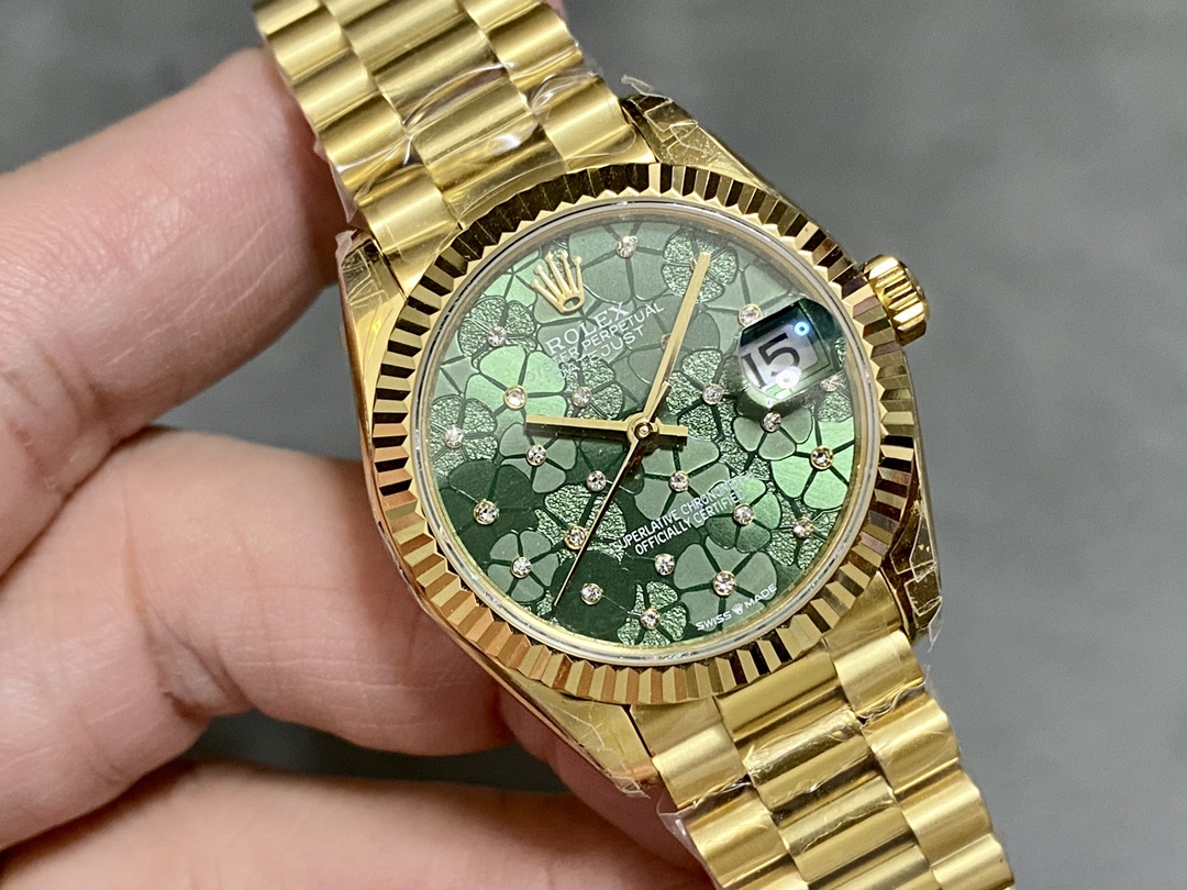 Rolex Datejust 31mm Yellow Gold 278278 Olive Green Floral President m278278 0046