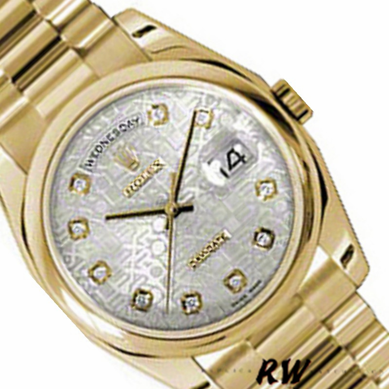 Rolex Day-Date 118208 Silver Diamond Jubilee Dial Yellow Gold 36mm Unisex Replica Watch